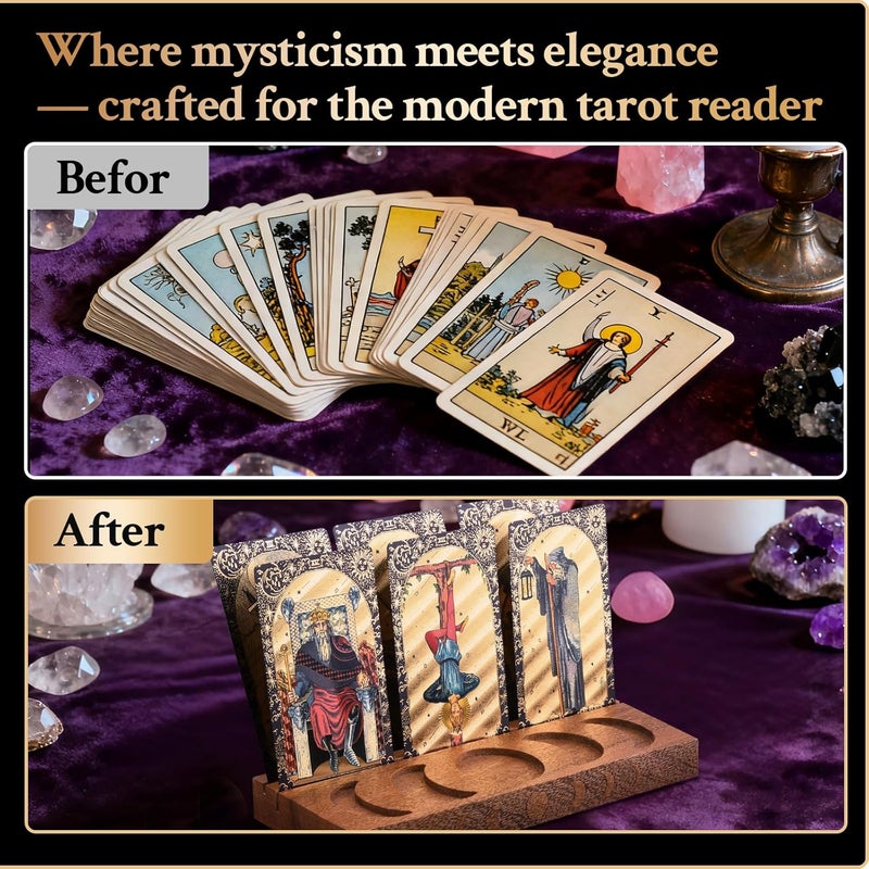 Yncotte Tarot Card Holder, Walnut Wood Stand with Moon Phases Witchy Gifts for Women, Easy Carry Tarot Gifts for Waite Oracle Lenormand Cards Daily Draw Display Meditation Wiccan Altar Decor Supplies - Image 2
